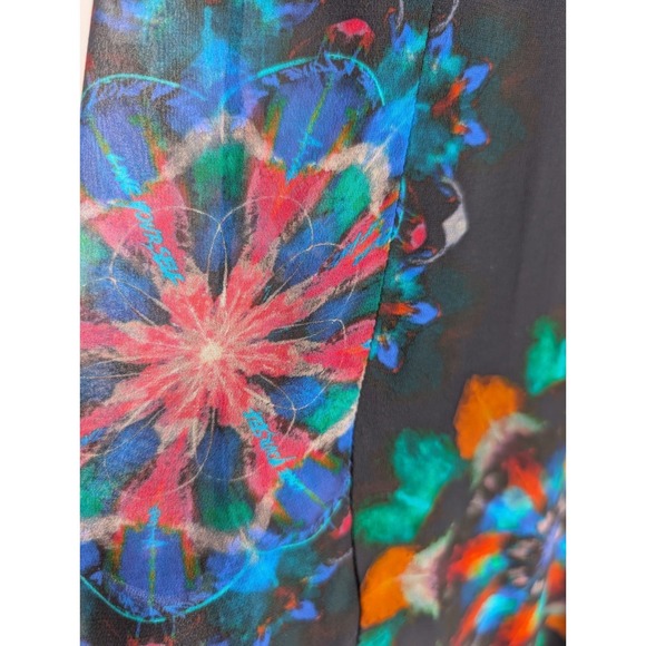 Desigual Navy Asymmetric Chiffon Dress 42 Artsy Boho Geometric Floral Watercolor - Picture 8 of 16